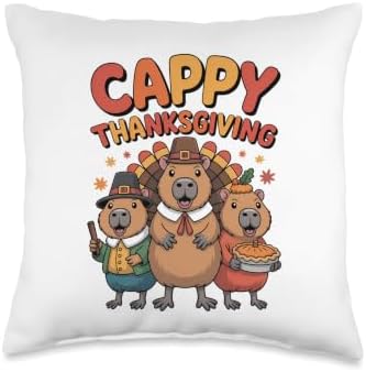 Cappy Thanksgiving Funny Capybara Animal Turkey Holiday Throw Pillow by Unknown