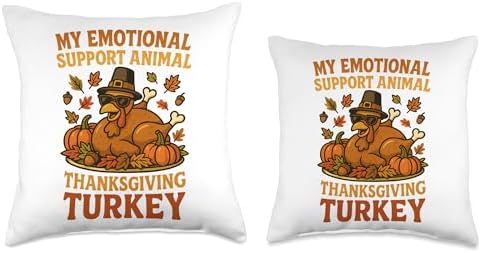 My Emotional Support Animal is a Thanksgiving Turkey Funny Throw Pillow - Image 3