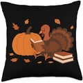 Fall Turkey Reading Time Cozy Readers Thanksgiving Fun Throw Pillow by Unknown