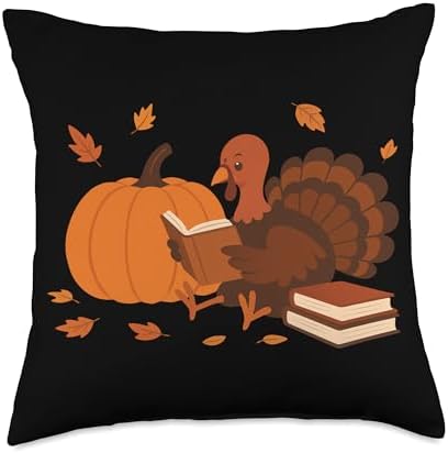 Fall Turkey Reading Time Cozy Readers Thanksgiving Fun Throw Pillow by Unknown
