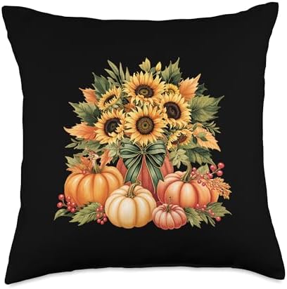 Fall Pumpkin Sunflower Harvest Autumn Thanksgiving Throw Pillow by Unknown