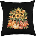 Fall Pumpkin Sunflower Harvest Autumn Thanksgiving Throw Pillow by Unknown