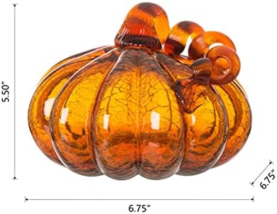 Glitzhome Handblown Amber Crackle Glass Pumpkin for Fall Harvest Decorating (5.51" H) - Image 3