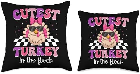 Cutest Turkey in The Flock for Kids Thanksgiving Humor Throw Pillow - Image 3