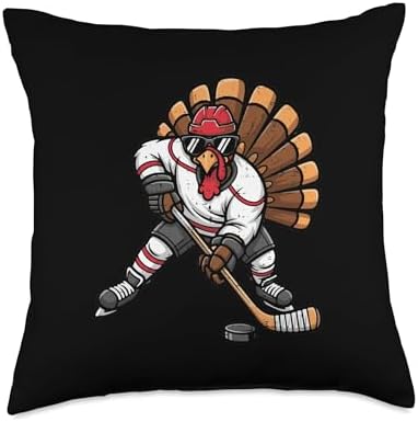 Thanksgiving Ice Hockey Player Turkey Fall Men Boys Kids Throw Pillow by Unknown