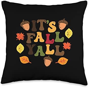 Its Fall Yall Leaves Cute Autumn Thanksgiving Men Women Kids Throw Pillow by Unknown
