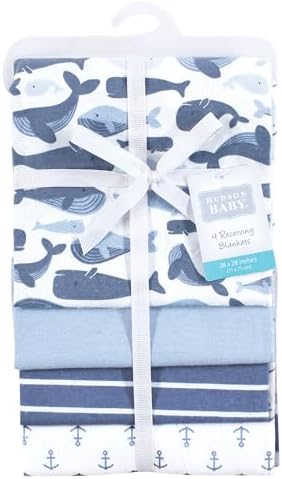 Hudson Baby Unisex Baby Cotton Flannel Receiving Blankets 4-Pack, Cute Whales, One Size - Image 2