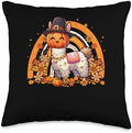 Llama Fall Pumpkin Cute Head Thanksgiving Flowers Rainbow Throw Pillow by Unknown