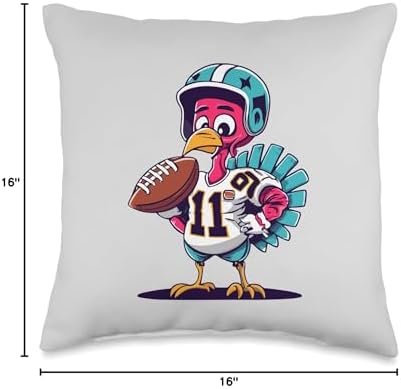 Thanksgiving Cute Turkey Holding American Football Boys Kids Throw Pillow - Image 4
