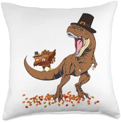 Coolest Turkey Trex Dinosaur Happy Thanksgiving Boys Funny Throw Pillow by Unknown