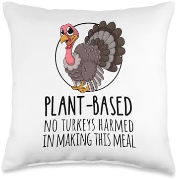 Vegan Vegatarian Veggy Thanksgiving Safe A Turkey Plant-Based Thanksgiving No Turkeys Harmed Making This Meal Throw Pillow, 16x16, Multicolor by Unknown
