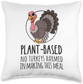 Vegan Vegatarian Veggy Thanksgiving Safe A Turkey Plant-Based Thanksgiving No Turkeys Harmed Making This Meal Throw Pillow, 16x16, Multicolor by Unknown