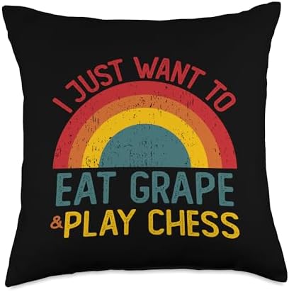 Thanksgiving Retro Grape Lover Who also Play Chess Funny I just Want to eat Grape and Play Chess Christmas Throw Pillow, 18x18, Multicolor by Unknown