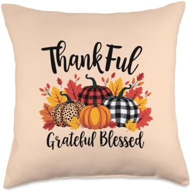 Thanksgiving Autumn Fall Pumpkin Thankful Grateful Blessed Throw Pillow by Unknown