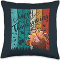 Vintage Happy Thanksgiving Pilgrim Turkey Family Matching Throw Pillow by Unknown