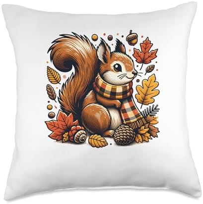 Cute Squirrel With Fall Leaves Autumn Animal Thanksgiving Throw Pillow by Unknown