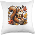 Cute Squirrel With Fall Leaves Autumn Animal Thanksgiving Throw Pillow by Unknown