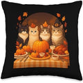 Fall Thanksgiving Cats Dinner Feast Vintage Fall Home Decor Throw Pillow by Unknown