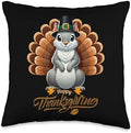 Funny Eastern Gray Squirrel with Turkey Feathe Thanksgiving Throw Pillow by Unknown