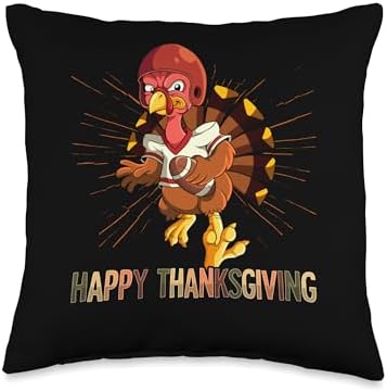 Thanksgiving Football Gifts Happy Thanksgiving Turkey Football Throw Pillow, 16x16, Multicolor by Unknown