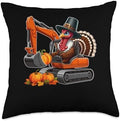 Turkey Driving Excavator Thanksgiving Driver Fall Pumpkins Throw Pillow by Unknown