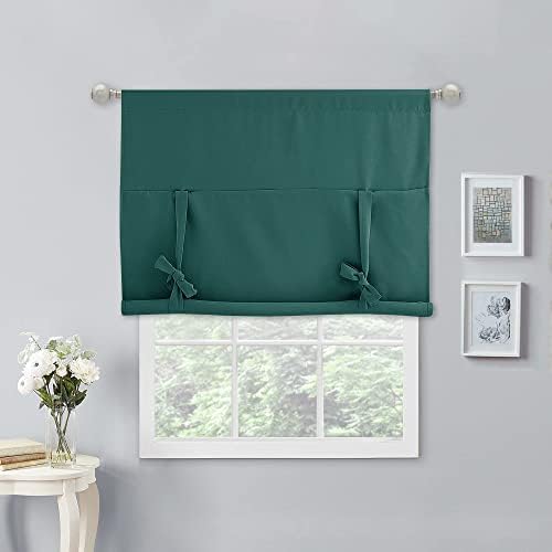 NICETOWN Roman Curtains for Kitchen - Blackout Tie Up Curtains Window Treatment Valance Adjustable Rod Pocket Balloon Shades for Bathroom Christmas, 1 Panel, 40 inches W x 54 inches L, Hunter Green - Image 5