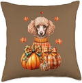 Watercolor Poodle Dog Pumpkin Autumn Fall Thanksgiving Gift Throw Pillow by Unknown