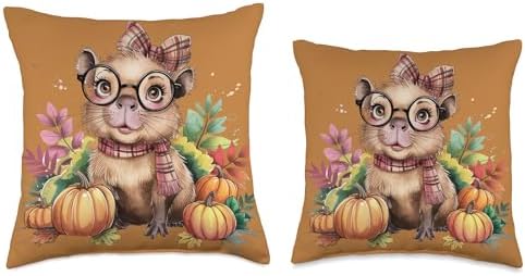 Fall Pumpkin Cute Capybara Fall Autumn Thanksgiving Throw Pillow - Image 3
