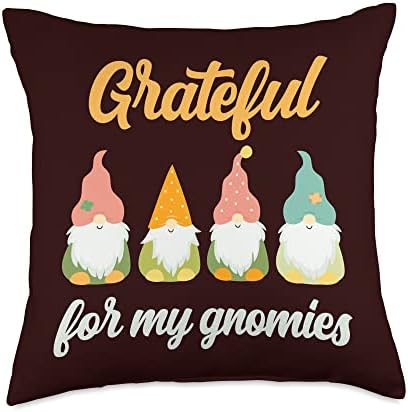 Grateful For My Gnomies Friendsgiving Thanksgiving Gnome Pun Throw Pillow by Unknown