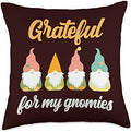 Grateful For My Gnomies Friendsgiving Thanksgiving Gnome Pun Throw Pillow by Unknown