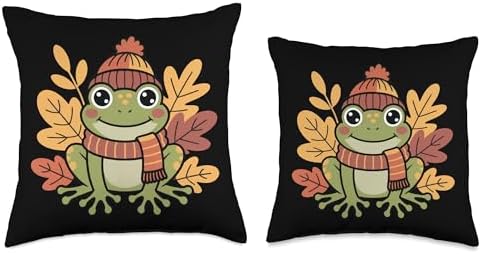 Cute Frog Thanksgiving Day Fall Leaves Autumn Nature Throw Pillow - Image 3