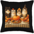 Fall Thanksgiving Cats Dinner Feast Vintage Fall Home Decor Throw Pillow by Unknown