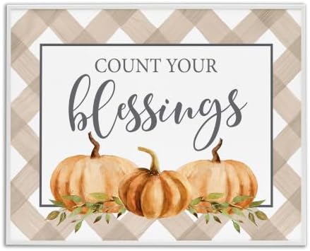 'Count Your Blessings Thankful Pumpkin Tartan'| Framed Giclee Art by StupellIndustries