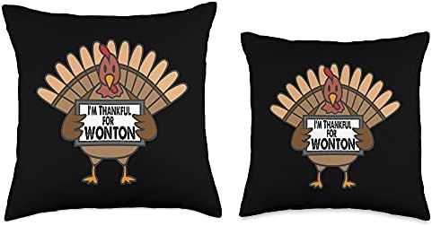 Funny Thanksgiving Turkey Thankful for Wonton Throw Pillow - Image 3