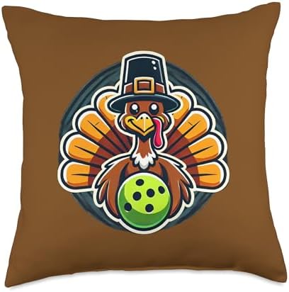 Pickleball Turkey Funny Thanksgiving Animal Bird Sports Play Throw Pillow by Unknown
