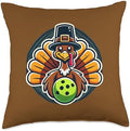 Pickleball Turkey Funny Thanksgiving Animal Bird Sports Play Throw Pillow by Unknown