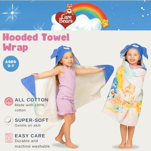 Care Bears Retro Kids Super Soft Bath/Pool/Beach Soft Cotton Terry Hooded Towel Wrap, 24 in x 50 in, (Officially Licensed Product) By Franco