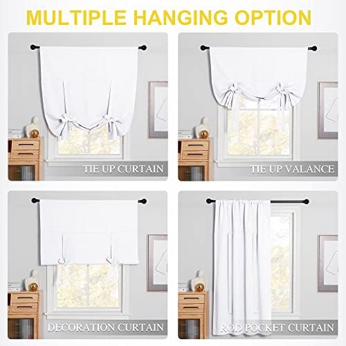 NICETOWN Pure White Curtain Thermal Insulated Tie Up Window Shade for Kitchen Light Blocking Curtains for Bathroom, Rod Pocket, Single Panel, 52in Wide by 63in Long - Image 2