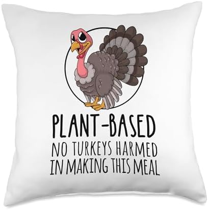 Vegan Vegatarian Veggy Thanksgiving Safe A Turkey Plant-Based Thanksgiving No Turkeys Harmed Making This Meal Throw Pillow, 18x18, Multicolor by Unknown