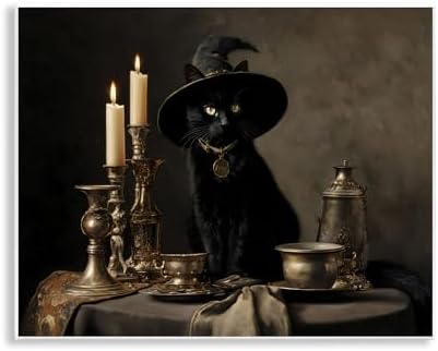 Vintage Witchy Black Cat Horror, 11 x 14 Inch Mounted Print on Wall Plaque