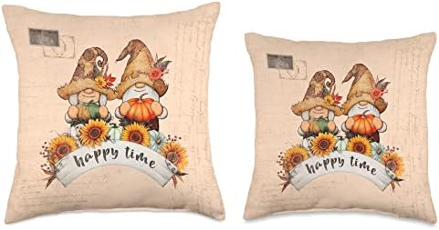 Thanksgiving, autumn fall gnomes with pumpkins, Vintage Throw Pillow - Image 3
