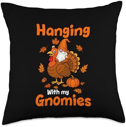 Hanging with My Gnomies Gnomes Riding Turkey Thanksgiving Throw Pillow by Unknown