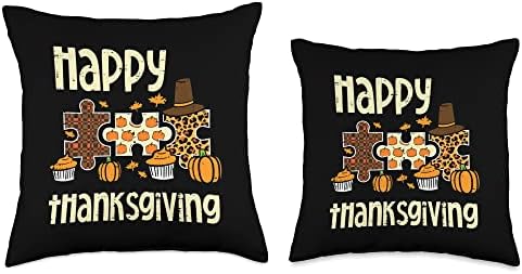Happy Thanksgiving Autism Puzzle Leopard Women Girls Kids Throw Pillow - Image 3