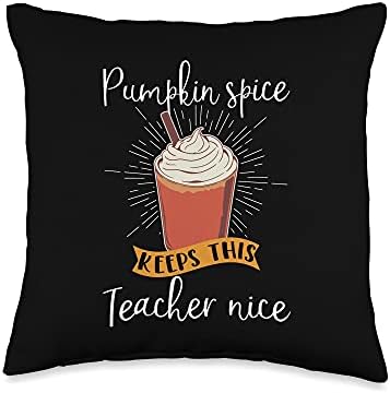 Pumpkin Spice Keeps This Teacher Nice Funny Thanksgiving Throw Pillow by Unknown