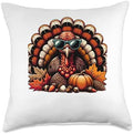 Funny Thanksgiving Cartoon Turkey Wears Sunglasses Men Women Throw Pillow by Unknown