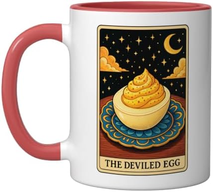 The Deviled Egg Tarot Card Ceramic Mug, Red/White, 11oz by Unknown