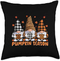 Leopard Buffalo Plaid Gnome Pumpkin Season Fall Thanksgiving Throw Pillow by Unknown