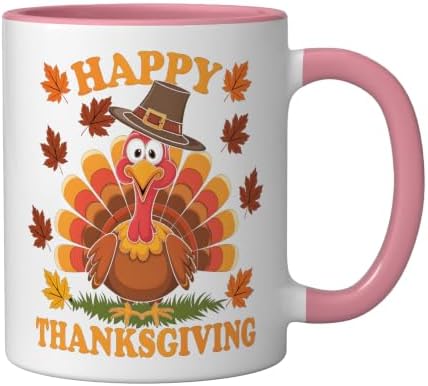Happy Thanksgiving Funny Turkey Family Dinner Thanksgiving Ceramic Mug, Pink/White, 11oz - Image 2
