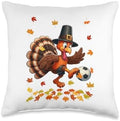 Funny Turkey Thanksgiving Costume Soccer Player Lover Kids Throw Pillow by Unknown