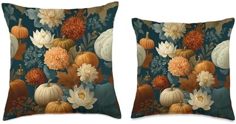 Vintage Autumn Flower Fall Pumpkin Thanksgiving Fall Themed Throw Pillow - Image 3